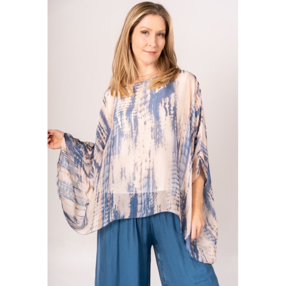 Made In Italy Silk Waterfall Print Blouse O/S